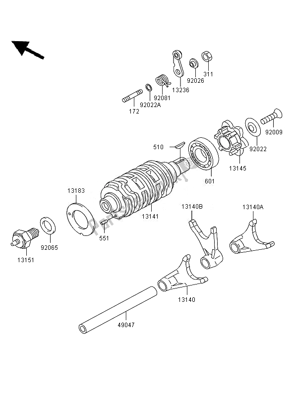 All parts for the Gear Change Drum & Shift Fork of the Kawasaki Eliminator 125 2007