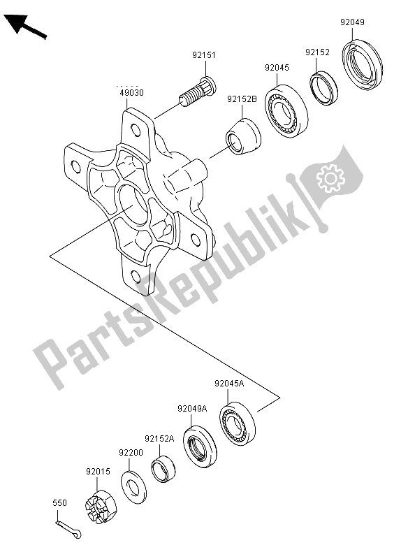 All parts for the Front Hub of the Kawasaki KFX 450R 2012