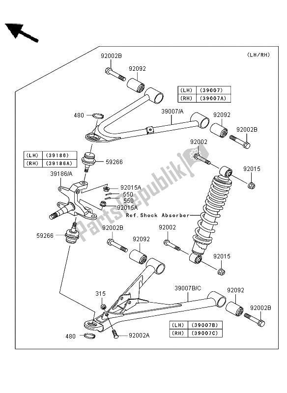 Tutte le parti per il Sospensioni Anteriori del Kawasaki KLF 300 2002