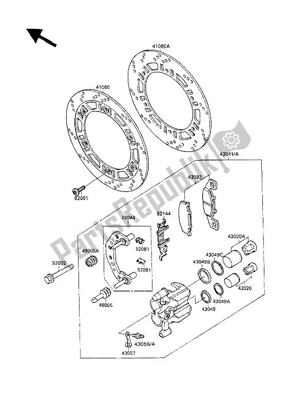 All parts for the Front Brake of the Kawasaki GPX 600R 1989