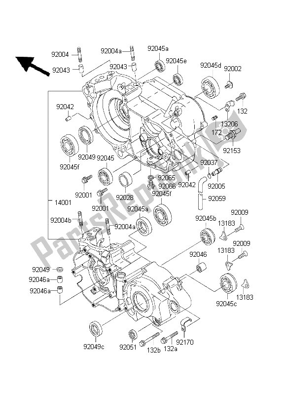 All parts for the Crankcase of the Kawasaki KX 250 2003