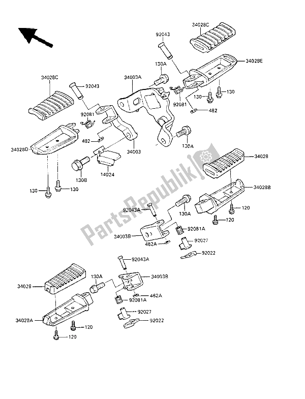 Tutte le parti per il Poggiapiedi del Kawasaki LTD 450 1988