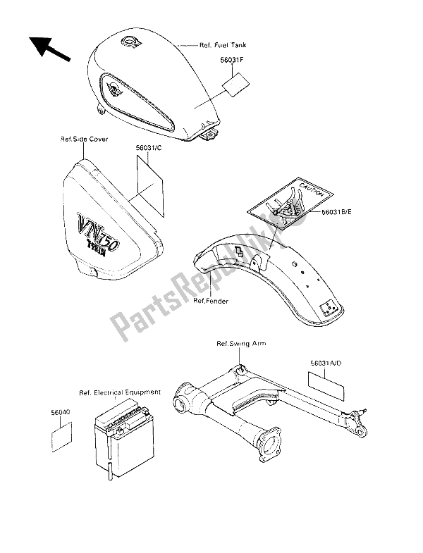 All parts for the Label of the Kawasaki VN 750 Twin 1993