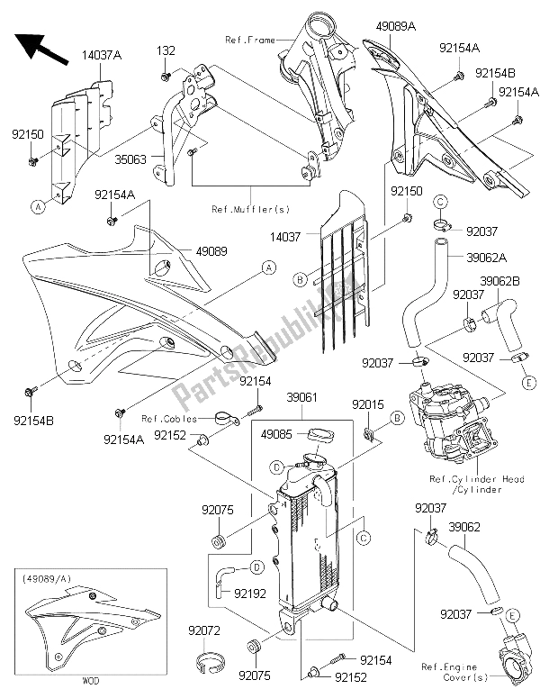 All parts for the Radiator of the Kawasaki KX 85 LW 2015