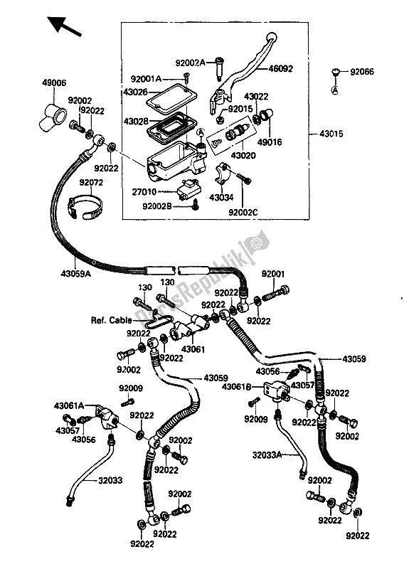 Todas as partes de Cilindro Mestre Dianteiro do Kawasaki GPZ 750R 1986