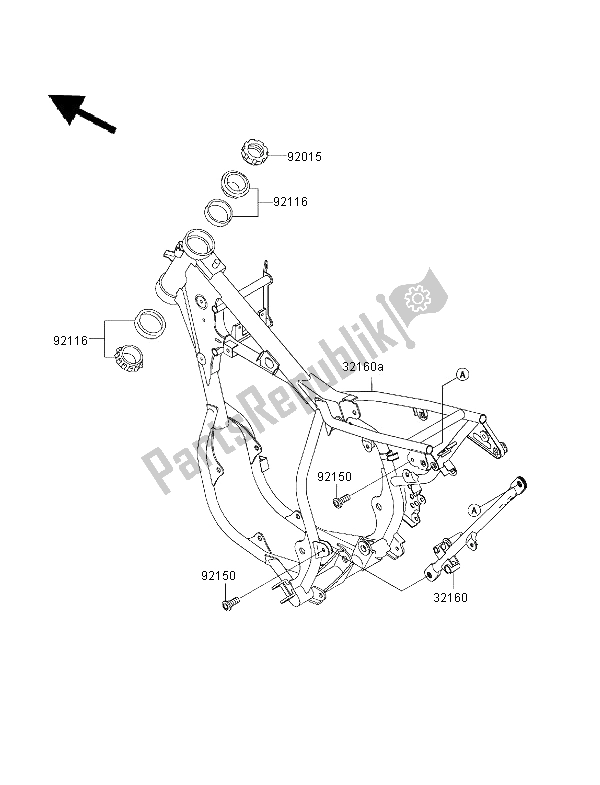 Alle onderdelen voor de Kader van de Kawasaki KX 65 2001