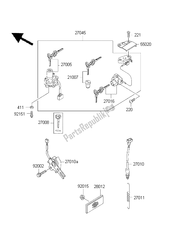 All parts for the Ignition Switch of the Kawasaki Ninja ZX 9R 900 2001