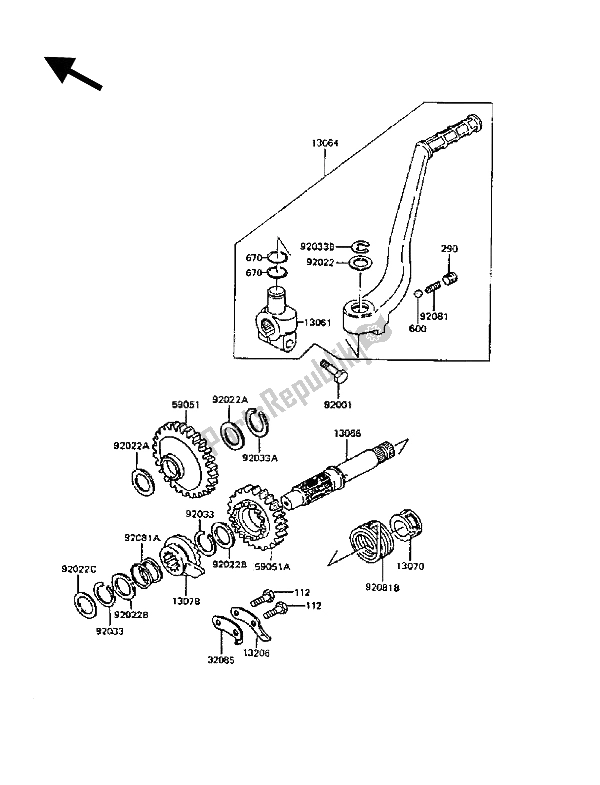 Tutte le parti per il Meccanismo Di Kickstarter del Kawasaki KLR 600 1988