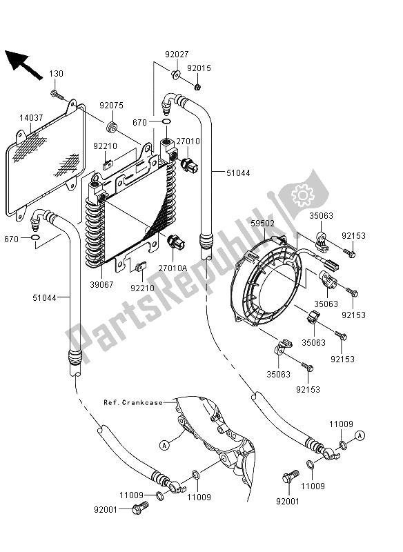 All parts for the Oil Cooler of the Kawasaki KVF 360 4X4 2012