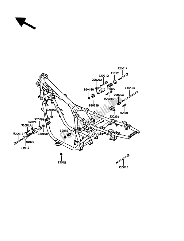 Toutes les pièces pour le Ferrures De Cadre du Kawasaki GPZ 550 1986