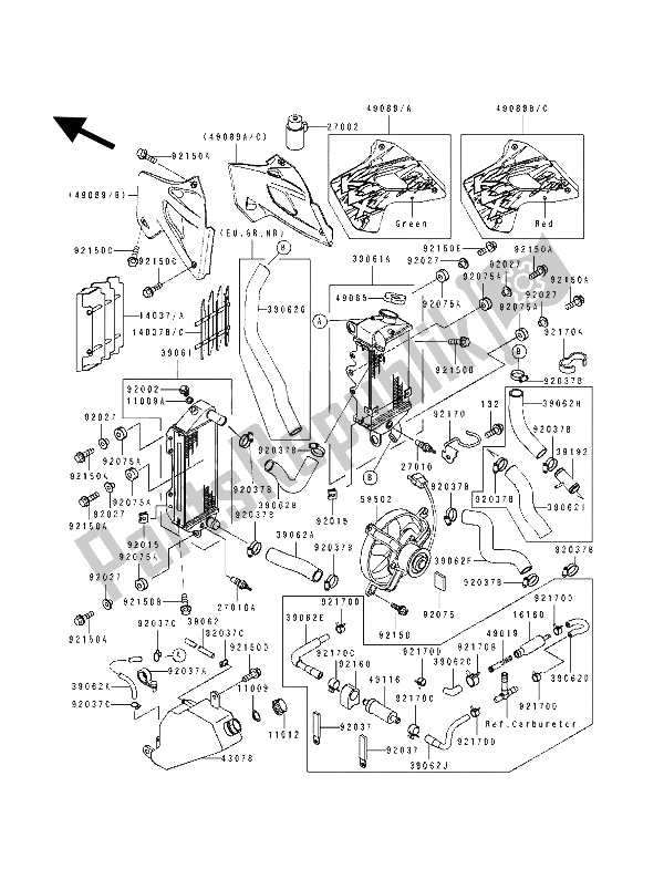 All parts for the Radiator of the Kawasaki KLX 250 1993