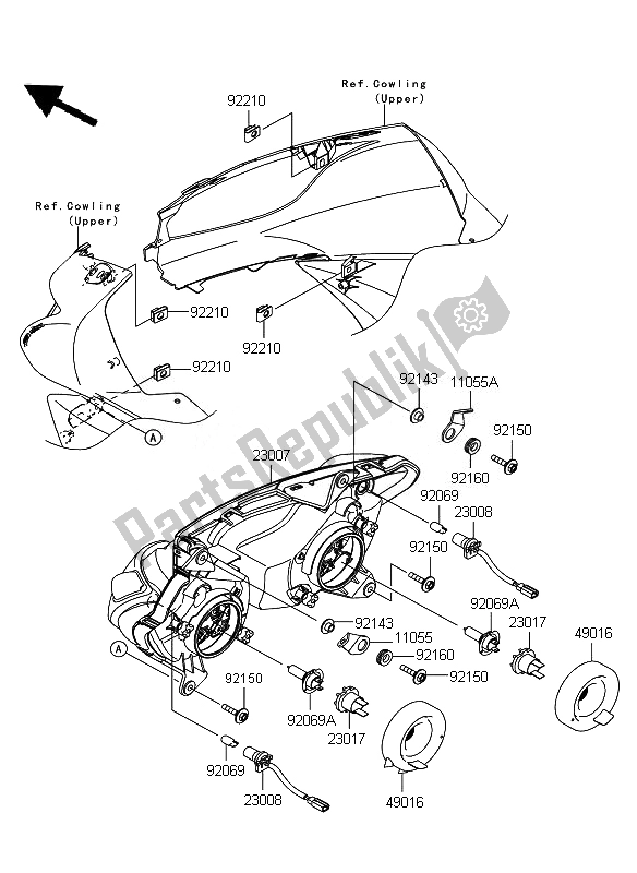 Tutte le parti per il Faro del Kawasaki ER 6F ABS 650 2010