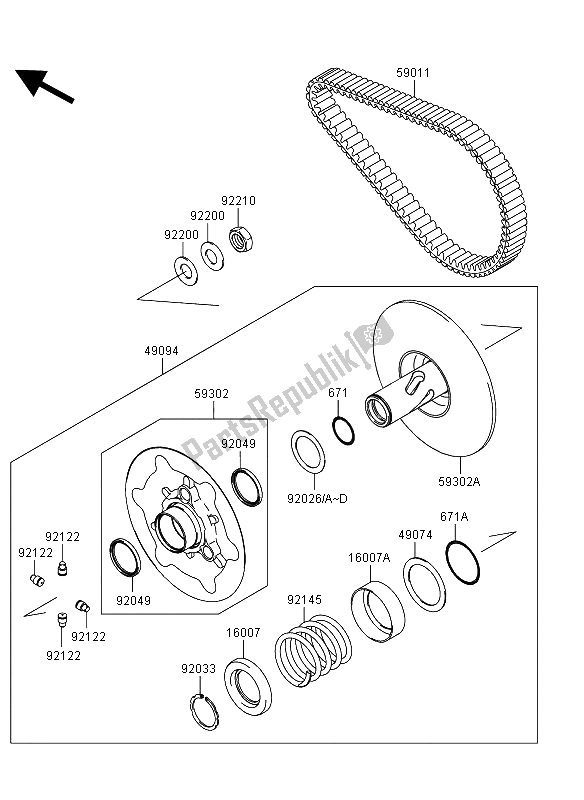 All parts for the Driven Converter & Drive Belt of the Kawasaki KVF 750 4X4 EPS 2013