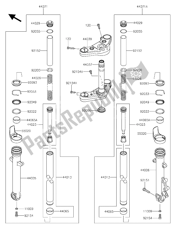 All parts for the Front Fork of the Kawasaki Vulcan S ABS 650 2015