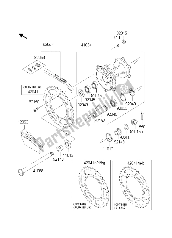 Alle onderdelen voor de Achternaaf van de Kawasaki KX 125 2002