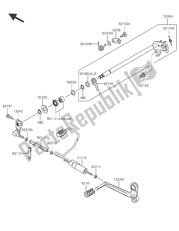 All parts for the Gear Change Mechanism of the Kawasaki Ninja H2 1000 2016