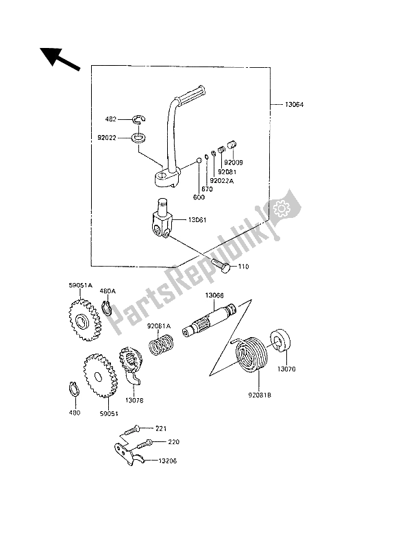 Todas as partes de Mecanismo De Kickstarter do Kawasaki KX 60 1988