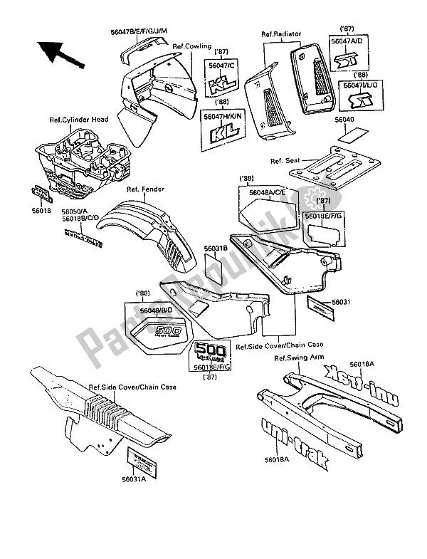 All parts for the Labels of the Kawasaki KLR 500 1987