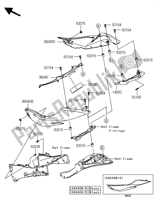 All parts for the Side Covers of the Kawasaki Ninja ZX 6R 600 2014