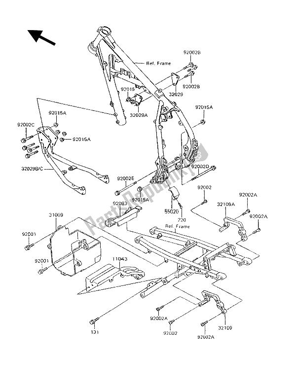 Alle onderdelen voor de Frame Hulpstukken van de Kawasaki KLR 600 1994