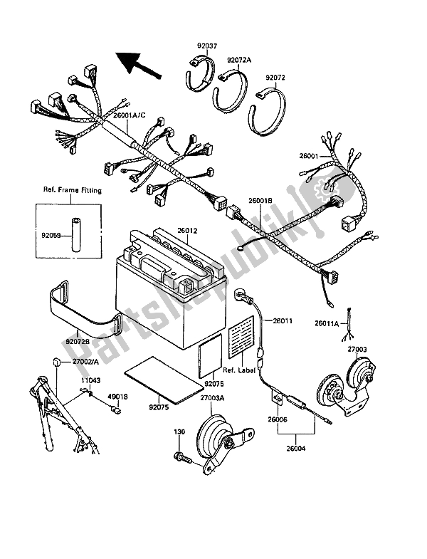 Toutes les pièces pour le Châssis équipement électrique du Kawasaki KLR 250 1988