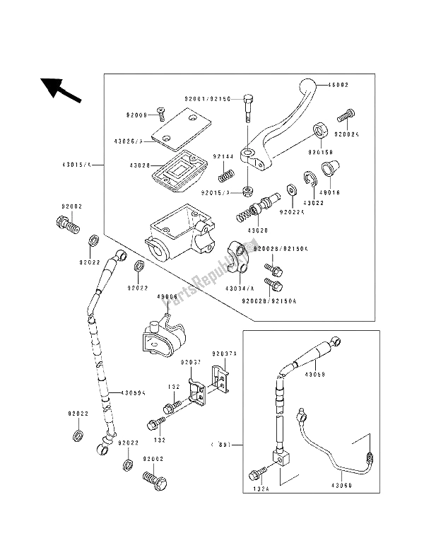 Tutte le parti per il Pompa Freno Anteriore del Kawasaki KX 500 1989