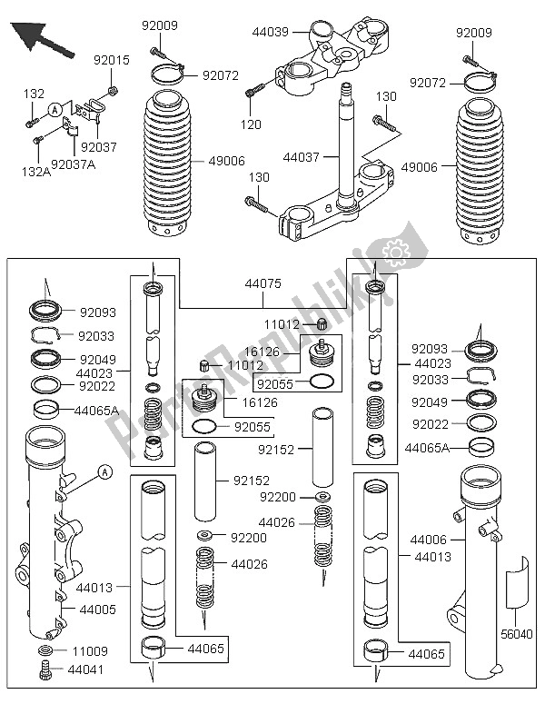 Tutte le parti per il Forcella Anteriore del Kawasaki KLE 500 2005