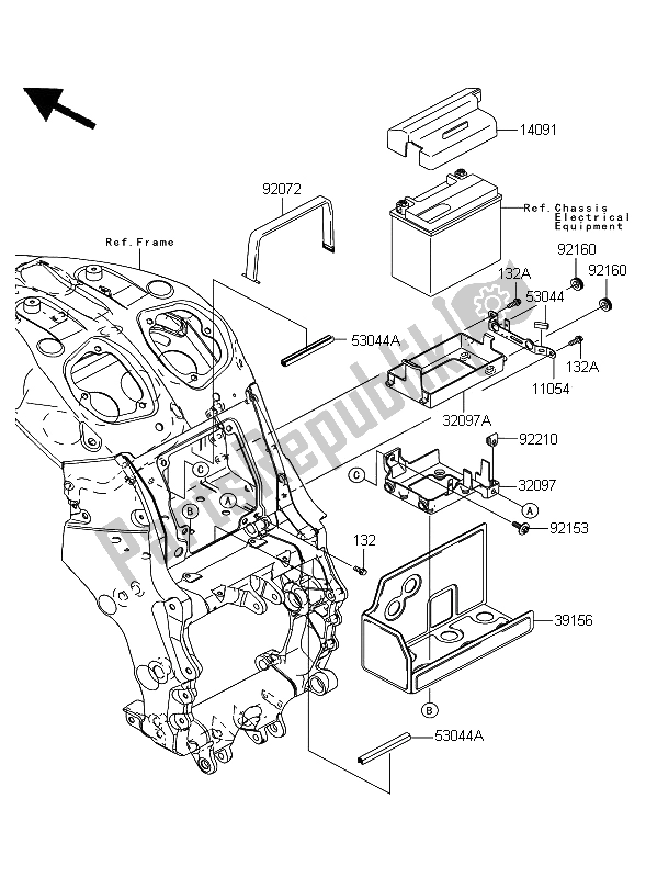 Alle onderdelen voor de Batterijhouder van de Kawasaki ZZR 1400 ABS 2006