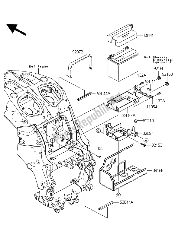 Alle onderdelen voor de Batterijhouder van de Kawasaki ZZR 1400 ABS 2006