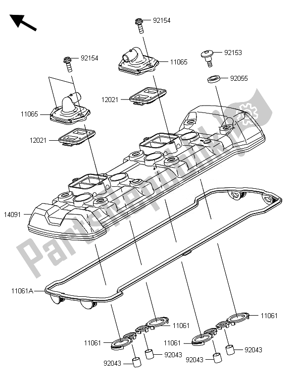 All parts for the Cylinder Head Cover of the Kawasaki ZX 1000 SX ABS 2014