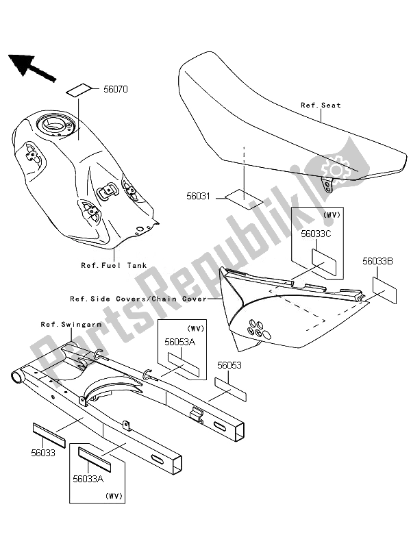 All parts for the Labels of the Kawasaki D Tracker 125 2010