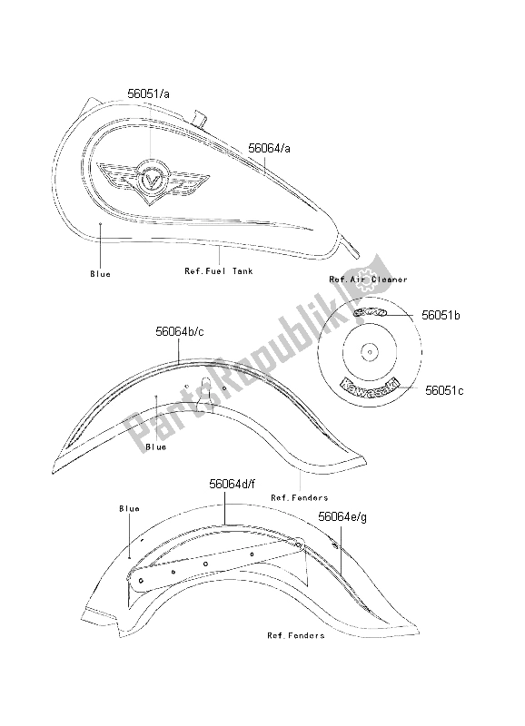 Wszystkie części do Kalkomanie (m. N. Niebieski) Kawasaki VN 800 Classic 2001