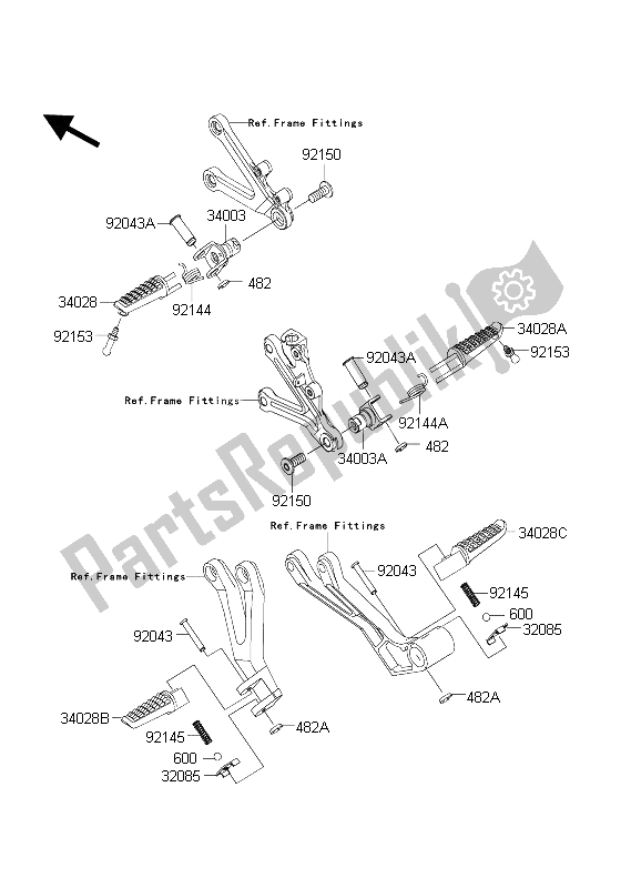 All parts for the Footrests of the Kawasaki Ninja ZX 6R 600 2004