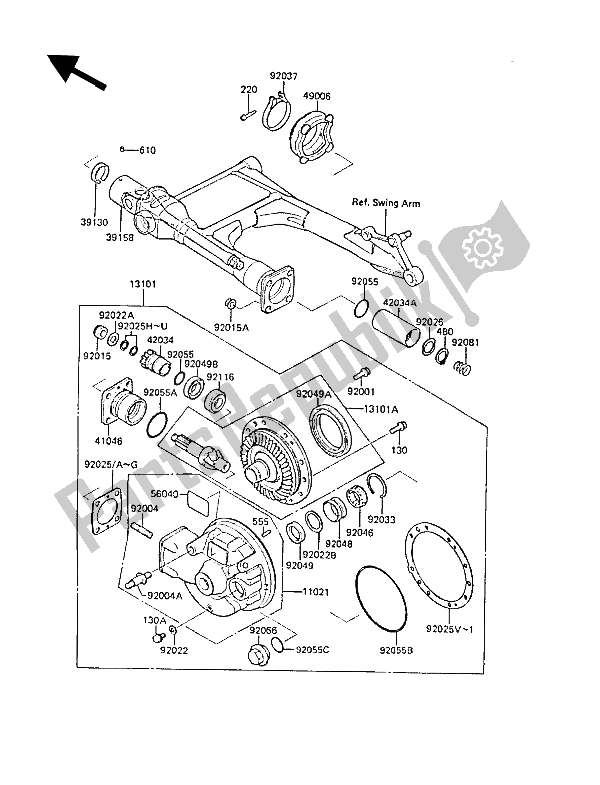 All parts for the Drive Shaft & Final Gear of the Kawasaki ZL 1000 1988