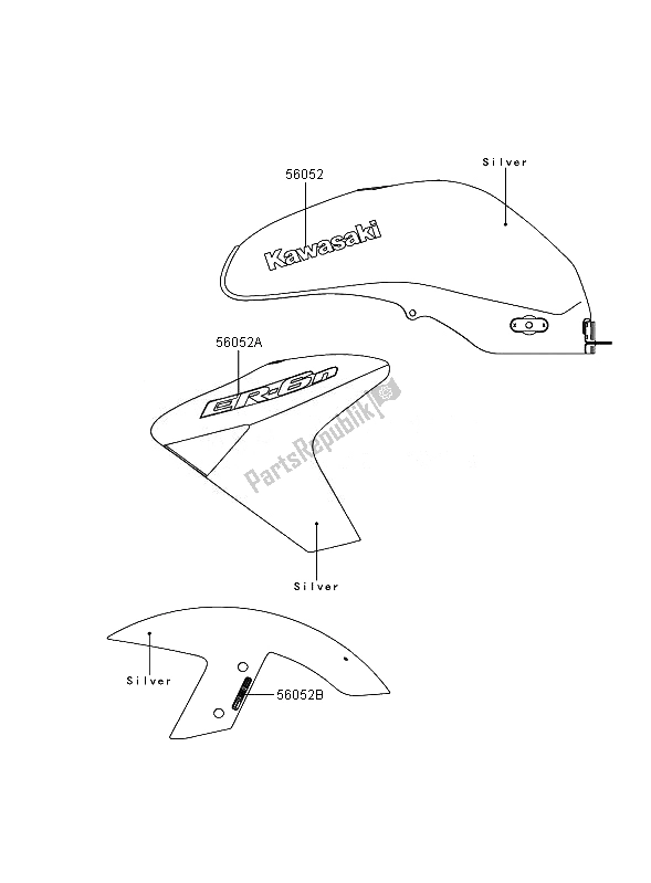 All parts for the Decals (silver) of the Kawasaki ER 6N ABS 650 2007