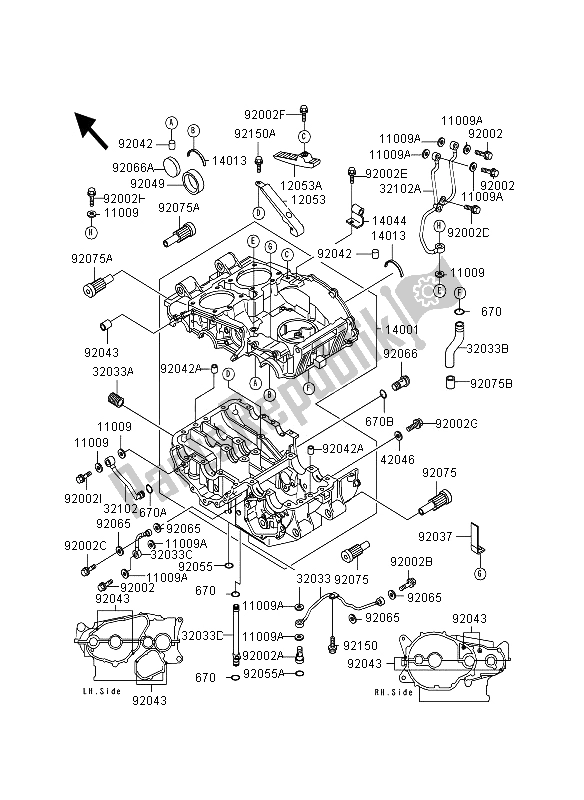 All parts for the Crankcase of the Kawasaki GPZ 500S 1995