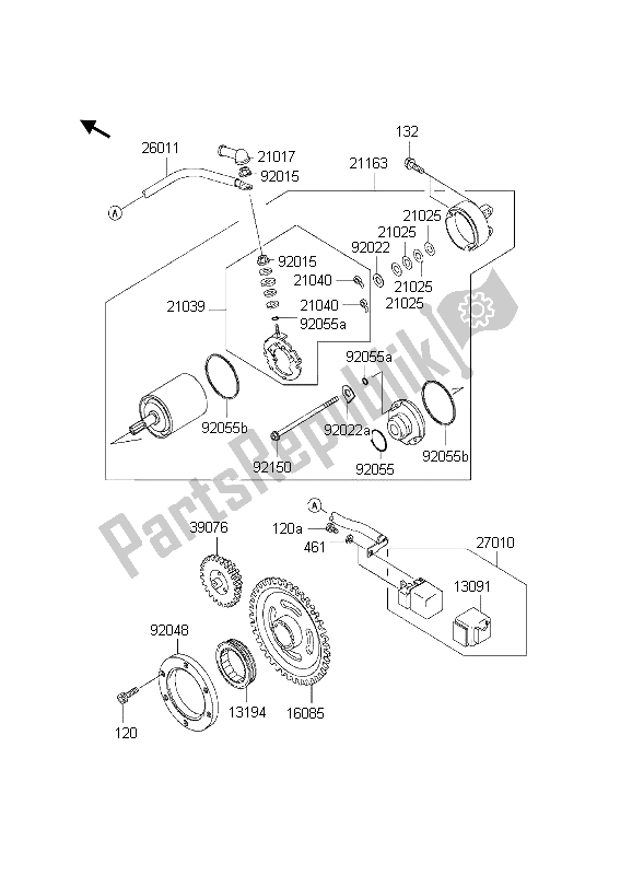 All parts for the Starter Motor of the Kawasaki KVF 650 4X4 2003