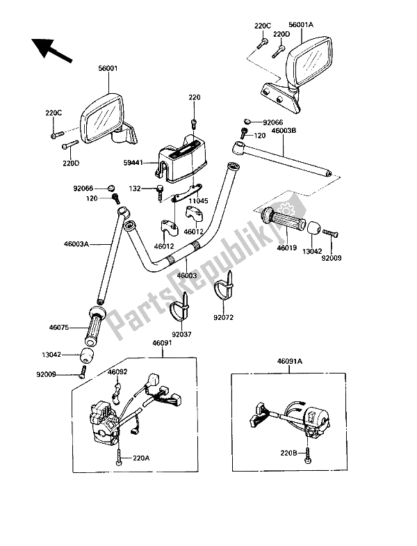 All parts for the Handlebar of the Kawasaki Voyager XII 1200 1989