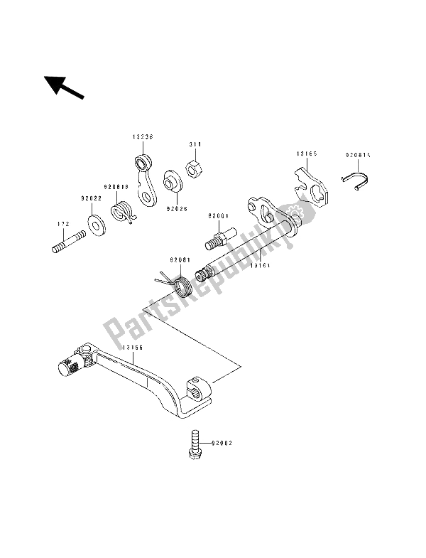 All parts for the Gear Change Mechanism of the Kawasaki KDX 125 1992
