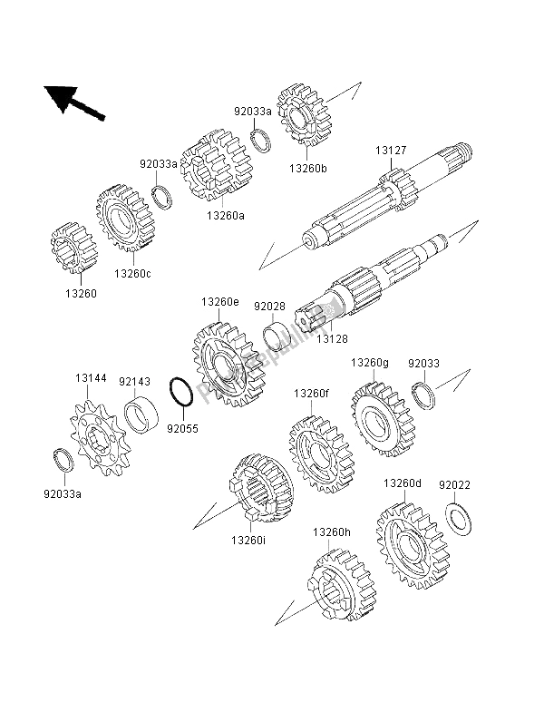 All parts for the Transmission of the Kawasaki KX 125 2001