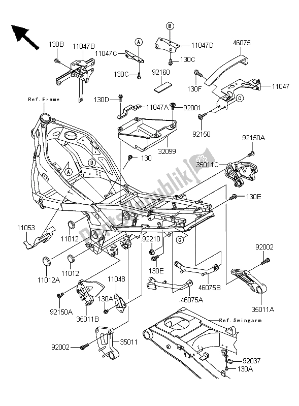 Alle onderdelen voor de Frame Hulpstukken van de Kawasaki ZZR 600 2006