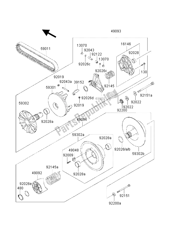 Tutte le parti per il Convertitore Di Unità del Kawasaki KVF 400 2001