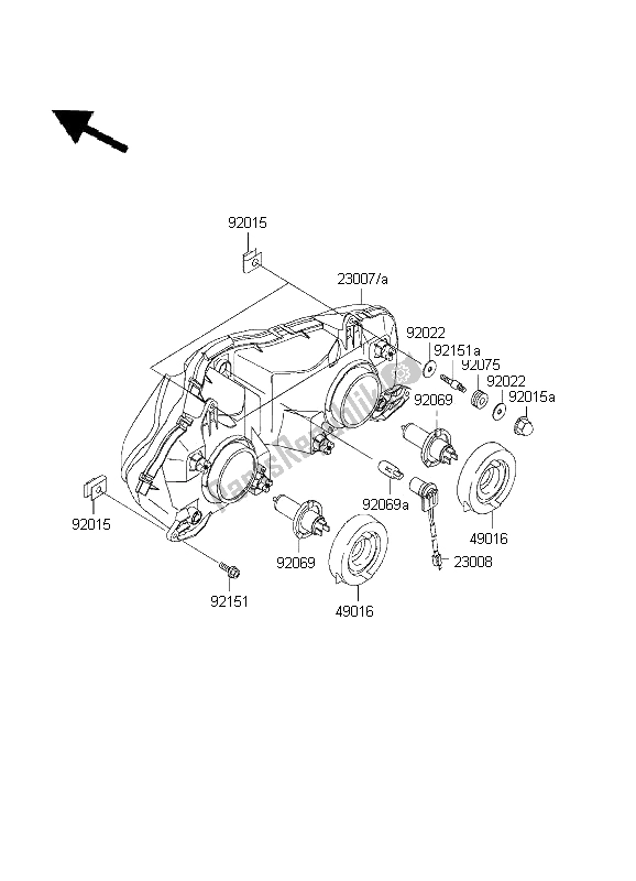 All parts for the Headlight of the Kawasaki Ninja ZX 9R 900 2001