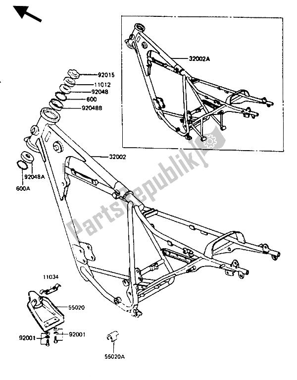 Tutte le parti per il Telaio del Kawasaki KE 125 1985