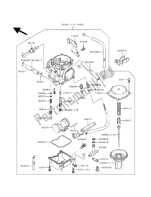 Alle onderdelen voor de Carburator van de Kawasaki KLX 250 1994