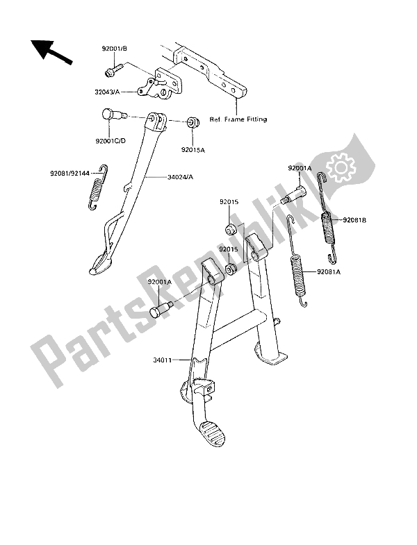 All parts for the Stand(s) of the Kawasaki GPZ 600R 1989