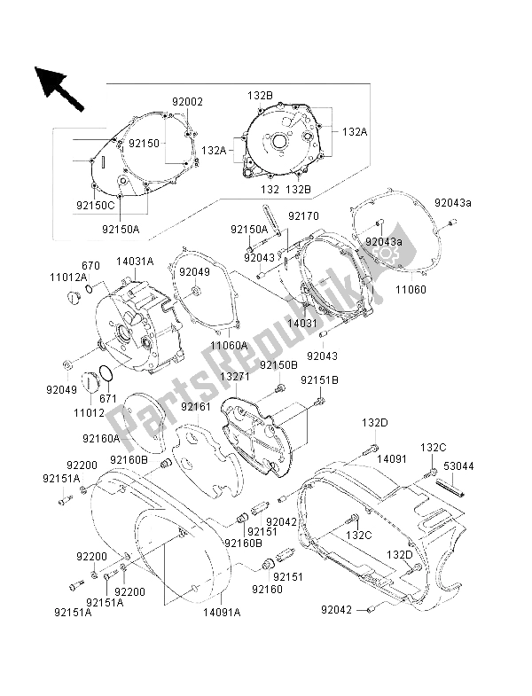 Tutte le parti per il Coperchio Motore Sinistro del Kawasaki VN 1500 Classic FI 2002