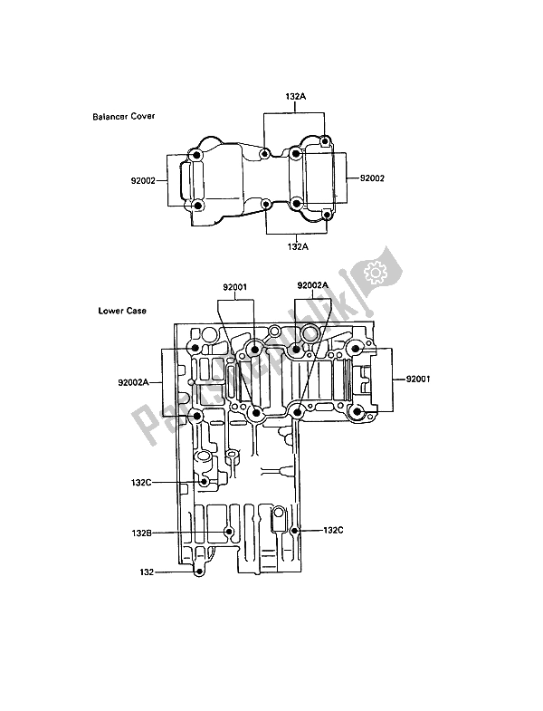 Tutte le parti per il Modello Del Bullone Del Basamento del Kawasaki KR 1 250 1989