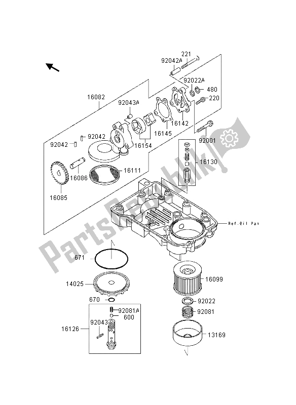 Alle onderdelen voor de Oliepomp van de Kawasaki Eliminator 600 1995