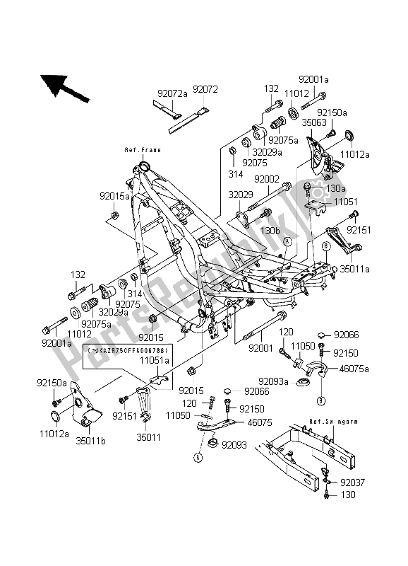 Alle onderdelen voor de Frame Hulpstukken van de Kawasaki ZR 7 750 1999